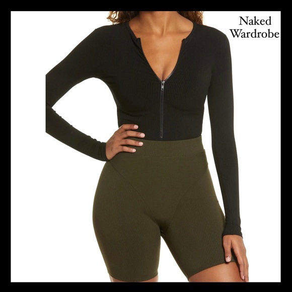 naked wardrobe Tops - NEW NAKED WARDROBE BLACK ZIP FRONT RIBBED BODYSUIT
